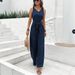 Voya Women's New Foreign Trade V-neck Wide Leg Jumpsuit Sleeveless Design Sense Jumpsuit For Women_ecoleips.com