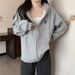 European And American Retro Hooded Cardigan Fleece Sweatshirt For Women, Autumn Thin Loose Oversized Top Jacket, Trendy_ecoleips.com
