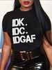 Plus Size Letter Print Short Sleeve T-shirt, Women's Plus Medium Stretch Casual Tee_ecoleips.com