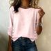 Women's Classic Solid Color Blouse Long Sleeve Elegant Ruffle Trim Versatile Top_ecoleips.com