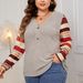 "Plus Size V-Neck Striped Patchwork Blouse – Stylish Long-Sleeve Shirt For Women (1XL-4XL)"_ecoleips.com