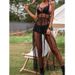 Ins Style Streetwear Camisole Bikini Cover-Up Star See-Through Mesh Sexy Slim Dress_ecoleips.com