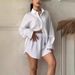 Women's Clothing Women's Wear Wrinkled Lathers Long Sleeve Shirt High Waist Fashion Shorts Fashion Casual Two Pieces_ecoleips.com