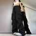 Women's Drawstring Wide-Leg Cargo Pants Multi-Pocket Loose Casual Trousers Street Style Versatile Floor-Length Trousers_ecoleips.com