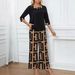 Women's Plus Size Office Elegance Two-Piece Set With Stripe Design Comfortable Knit Tops And Pants_ecoleips.com