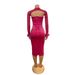 Women's Low Cut Sexy Backpack Hip Feather Stitching Long Sleeved Dress Style_ecoleips.com