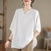 Women's Clothing Plus Size Retro Cotton Linen T-Shirt For Women Loose Fit Three Quarter Sleeve Top Style For Mothers High End_ecoleips.com
