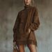 Retro Suede Fringe Dress – High Neck Boho Tunic With Oversized Pockets (Army Green, Gray, Pink, Brown, Xs-Xxxl)_ecoleips.com
