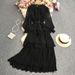 Plain Chiffon Long Sleeved Cake Dress 1868_ecoleips.com