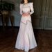 Women's Casual Long Sleeve Draped Gowns Dress Elegant Hight Waist Solid Long Party Dresses Sequin Splicing V-neck Banquet Dress_ecoleips.com
