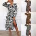 Summer New Style Women's Dress Leopard Print V Neck Long Sleeve Tie Waist European American Clothing_ecoleips.com