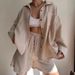 Women's Clothing Wrinkled Lapel Long Sleeved Shirt High Waisted Drawstring Shorts Fashionable Casual Two Piece Set_ecoleips.com