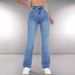 Women's Clothing High Waist Women's Straight Light Blue Jeans Slim Fit Versatile_ecoleips.com