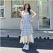 Lace Patchwork Plaid Camisole For Women 2024 Summer New Fresh Loose Slimming Two-in-One Dress_ecoleips.com