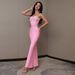 Verve New Pink Strapless Beaded Long Bandage For Women Solid Color Party Evening Dress_ecoleips.com