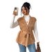 Women's Plus Size Loose Fit Sleeveless Layered Vest – Solid Color Tie Waist Outerwear For Autumn & Winter_ecoleips.com