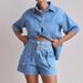 2025 Summer Cross-Border European And American Women's Fashion Casual Retro Loose Shirt Shorts Set Denim Women_ecoleips.com