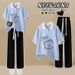 Cute Cartoon Print Polo T-Shirt & Pants Set For Teen Girls - Soft Cotton Blend Summer Outfit (XS-XL, Multiple Colors)_ecoleips.com