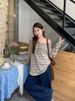 Original Fabric Lazy Style Striped One Shoulder Long Sleeved Women's Early Autumn Loose Slimming T-Shirt Casual Mid_ecoleips.com