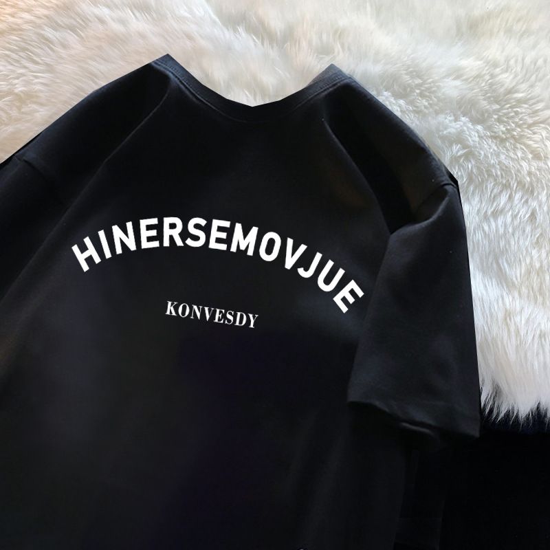 Women's Pure Cotton Short Sleeve T-Shirt 2024 English Print Loose Fit Unique American Style Top_ecoleips.com