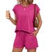Summer Women's 2-Piece Outfit Short Sleeve T-Shirt And Shorts Set Casual Comfort Round Neck Loose Fit Soft Fabric_ecoleips.com
