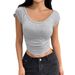 Voya Women's Hot Selling Simple Design T-shirt With Versatile Summer Temperament, Slim Fit Short Bottom Top_ecoleips.com