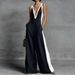 Women's V Neck Sleeveless Jumpsuit Color Block Wide Leg Pants Summer Fashion Style Independent Website Suspender Rompers_ecoleips.com