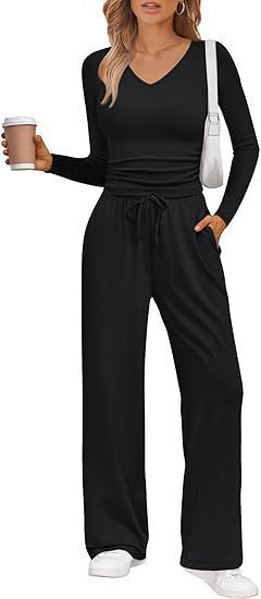 Autumn Women's Comfortable And Casual Solid Color Slimming And Versatile Drawstring Fashion Set_ecoleips.com