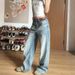 Women's American-style Washed Blue Straight-leg Jeans, New Autumn High-waisted Loose Slimming Distressed Wide-leg Pants_ecoleips.com