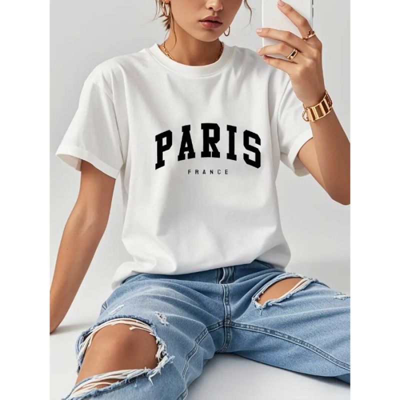 2025 Summer European And American Hot Sale New Printed Round Neck Loose Large Size Short Sleeve T Shirt Top_ecoleips.com