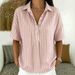 Women's Striped Lapel Button Short Sleeved Shirt Casual Fashion Summer Top American Style_ecoleips.com