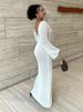Tossy White Knit Fashion Cover Up Maxi Dress Female See-Through V-Neck Hollow Out Beach Holiday Dress Knitwear Backless Dress_ecoleips.com