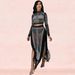 Women's Clothing Sexy Nightclub Hot Diamond Mesh See Through Long Sleeved Slit Long Skirt Two Piece Set_ecoleips.com