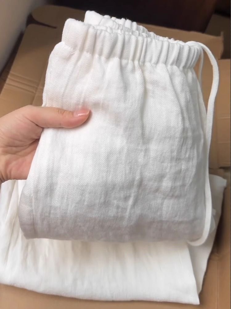 Women's Clothing High Count Linen White Pants For Women Comfortable And Breathable Cotton And Linen Wide Leg Pants_ecoleips.com