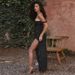 Women's fashion slim high split ribbon sexy halter dress_ecoleips.com