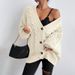 Vintage Cable-Knit Cardigan – Oversized V-Neck Sweater With Puff Sleeves For Women (Dark Brown/Cream/Black, S-XL)_ecoleips.com