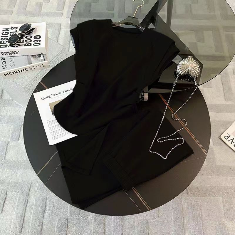 Women's Summer Two Piece Suit Set round Neck Short Sleeve Top And Long Skirt Stylish And Elegant Commuter Workwear_ecoleips.com