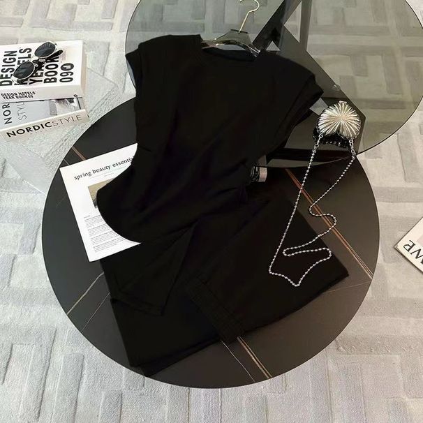 Women's Summer Two Piece Suit Set round Neck Short Sleeve Top And Long Skirt Stylish And Elegant Commuter Workwear_ecoleips.com