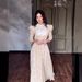 2024 New Fashionable Doll Collar Lace Trim Floral Patchwork Slim Fit Long Dress From Europe And America_ecoleips.com