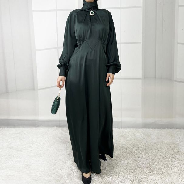 Elegant A-Line Maxi Dress With Lantern Sleeves – Satin Blend Women's Boho Dress (S-XXL) | Ethnic-Inspired & Cross-Border Fashion_ecoleips.com