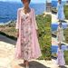 Women's Floral Print Two-Piece Dress Set, V-Neck 3/4 Sleeve Loose Fit Maxi Dress With 3d Floral Pattern, Casual Comfort Outfit_ecoleips.com