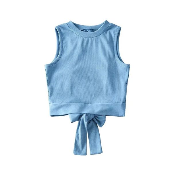 Women's Clothing Sexy Big Backless Short Vest T Shirt Female Summer Round Neck Back Bow Tie Hollow Short_ecoleips.com