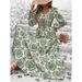 Women's Clothing Printed V Neck Long Sleeve Swing Fashionable All Match Dress_ecoleips.com