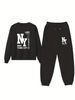 Women's Printed Two Piece Tracksuit, Long Sleeve Pullover Top And Drawstring Waist Pants, Casual Sportswear For Spring And Fall_ecoleips.com