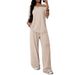 Women's Casual Solid Color Sports Two Piece Loose Trousers American Style Slanted Collar Wide Leg Pants Suit For Spring Autumn_ecoleips.com