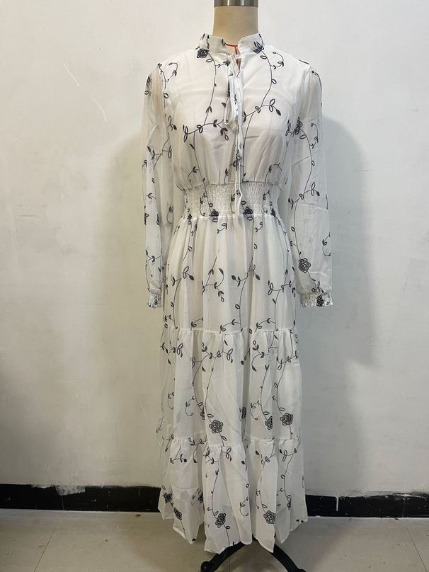 Floral Print Slim-Fit Wrap Dress With Long Sleeves – Modest & Stylish Women’s Midi Dress For Dubai Fashion_ecoleips.com