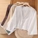 Women's Cotton Linen Sun Protection Shirt Cardigan Solid Color Literary Summer Thin Belted Short Casual Top_ecoleips.com