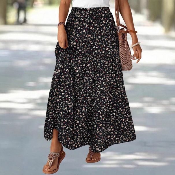 cross-border Women's Floral Print Printed Umbrella Skirt, European American Fresh And Sweet Skirt_ecoleips.com