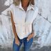 Women's Clothing Summer Solid Color Lapel Cotton And Linen Vest_ecoleips.com