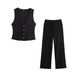 Women's Clothing Women's Textured Single Breasted Vest Vest High Waist Straight Trousers Casual Suit_ecoleips.com